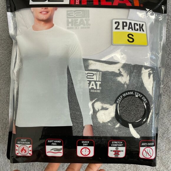 NEW 2 Pack 32 Degrees Men's S Long Sleeve Crew Neck Thermal Shirt  White/ Gray - Picture 4 of 7